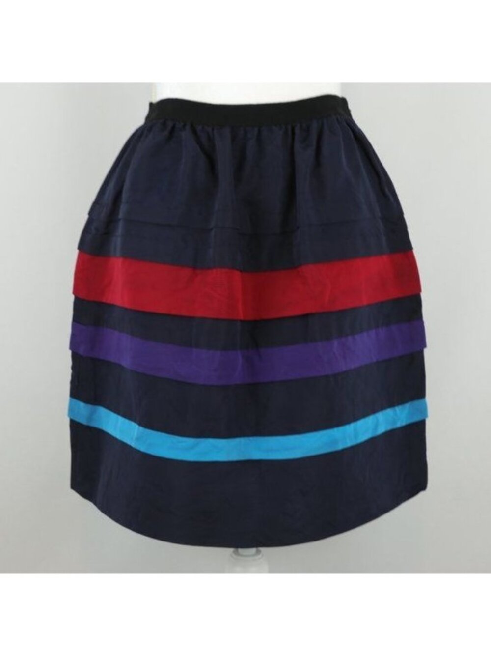 Jason Wu Women's Size 0 Blue & Red Striped 100% Silk Ribbon Mini Skirt